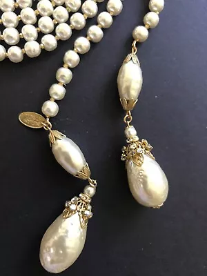 Sign Miriam Haskell Oval/Pear Shape Pearls Baroque Rhinestone Necklace Jewelry • $9.99