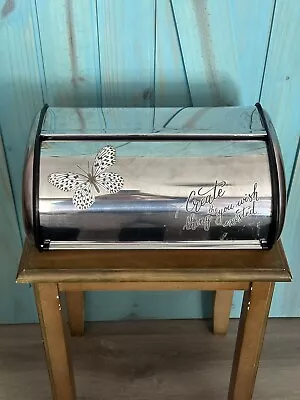 Vintage Retro Chrome Large Bread Box With Butterfly • $69