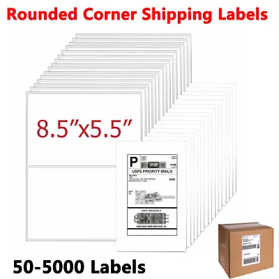 Rounded Corner Shipping Labels 8.5 X5.5  Self Adhesive 2 Per Sheet Laser/Inkjet • $7.53