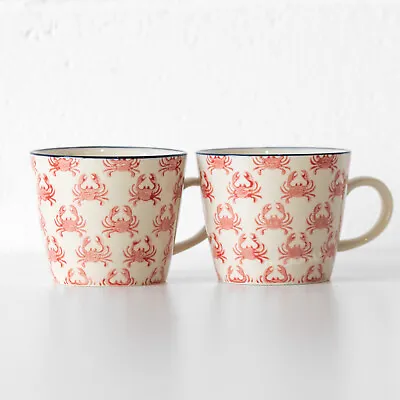 Set Of 2 Pink Crabs Coffee Mugs 10oz Nautical Stoneware Dishwasher Safe Tea Cups • £21