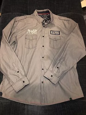 Marc Ecko Mens Cut And Sew Button Down Shirt Navy Blue White Long Sleeve Size XL • $10