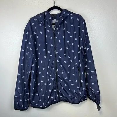 Mossimo Navy Feather Print Lightweight Hooded Rain Jacket XL NWT • $25