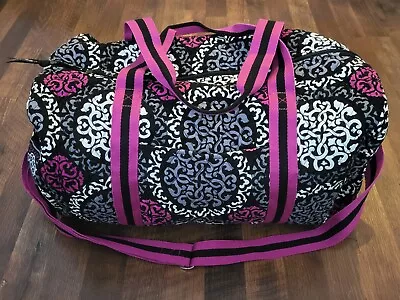 Vera Bradley Duffle Bag Canterberry Magenta Black Pink Shoulder Strap + Carry • $65