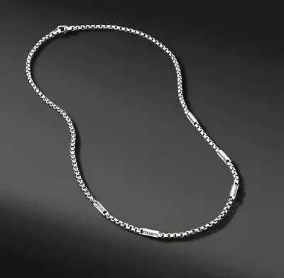 David Yurman  Streamline Black Diamond Station Silver Box Chain Necklace 26  • $1299.99
