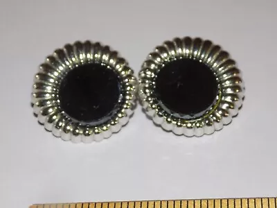 Vintage Classic Sarah Coventry Silver Tone Black Disk Button Clip On Earrings • $3.99