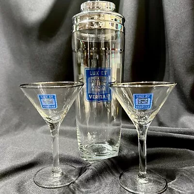 Vintage LUX ET VERITAS Cocktail Shaker 2 Martini Glass Yale • $32.99