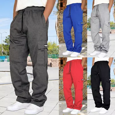 Mens Cargo Combat Pants Joggers Elasticated Waist Trousers Tracksuit Bottoms 46 • £12.39