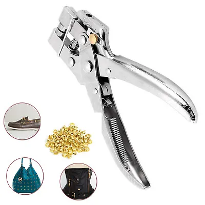 100 Gold Metal Eyelets With Heavy Duty Hole Punch Plier Leather Craft DIY Kit • £8.09