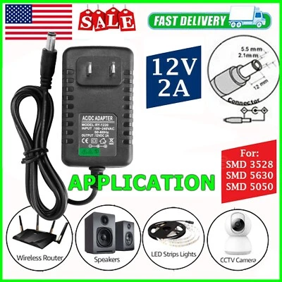 $5.75 • Buy AC 100-240V To DC 12V 2A Power Supply Adapter Heavy-Duty LED Light Strip 24W SMD