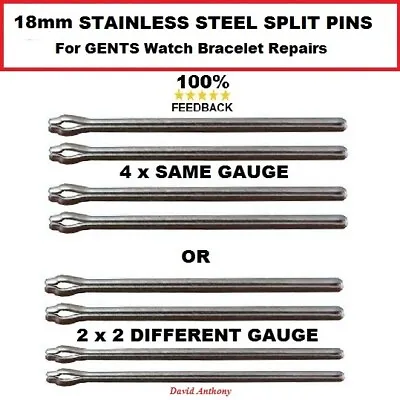 18 Mm STAINLESS STEEL SPLIT PINS. QUICK REPAIR Gents Watch Bracelets. 3 Gauges • £3.95