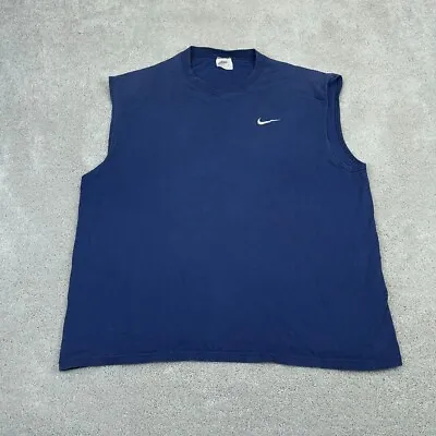 VINTAGE Nike Shirt Mens Extra Large Blue Tank Top Muscle Swoosh Made In USA • $28.95