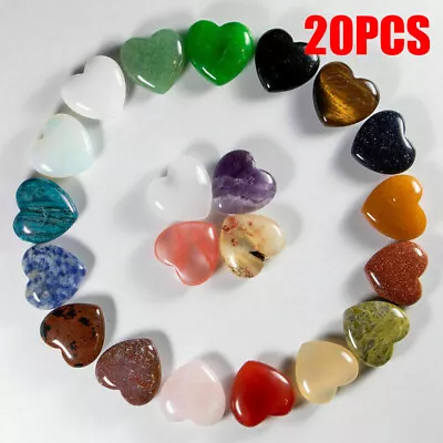 20Pc 20mm Mixed Natural Crystal Quartz Carved Heart Shaped Healing Love Gemstone • $12.99