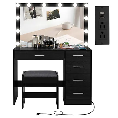 Makeup Vanity Set With Large Lighted MirrorCharging Station & 4-Drawer Chest • $239.99