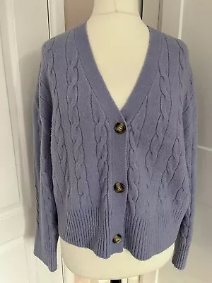 ZARA Pale Blue Cable Knit Wool Blend Cardigan Size Largely • £4.99