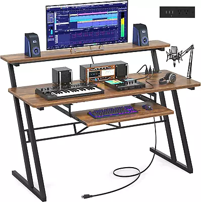 47'' Music Studio Desk With Power Outlet Studio Desk For Music Production Reco • $236.99