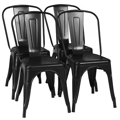 4 Pcs Kitchen Dining Chair Gun Metal Stackable Side Seat Cafe Bar Chair Black • £109.95