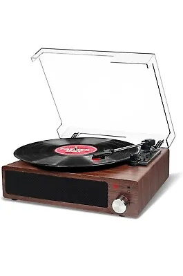 FYDEE Vintage Look Vinyl Record Player Speakers Belt-Drive 3-Speed 33/45/78 RPM • £48