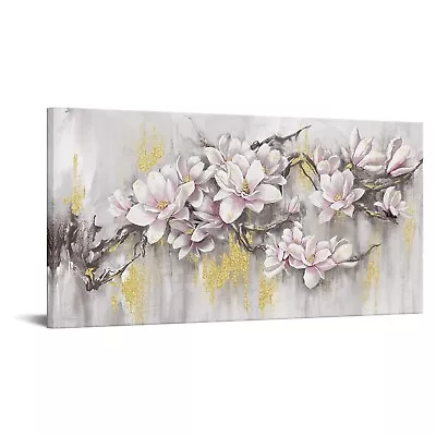 Sechars Magnolia Flower Painting Canvas Art Abstract Blossom Pictures Pink An... • $91.68
