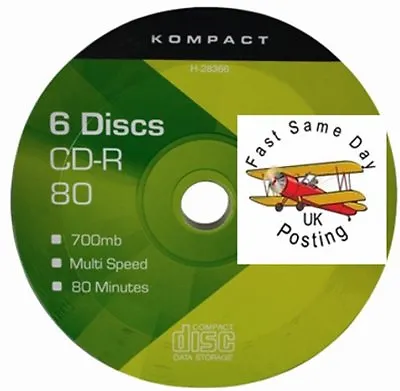6 CD-R Discs 700MB 80 Minutes Capacity PC Data Video CD Music Recording  CDR • £1.79