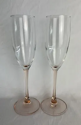 Vintage Elegant Blush Rose Pink Stemware Champagne Flutes France - Set Of 2 • $24.99