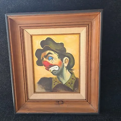 Vintage Sad Clown Oil Hand Painting Signed Professionally Framed 16.5 X14.5  • $99