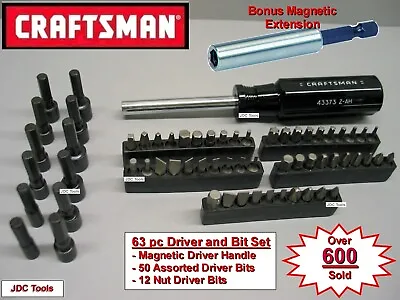 CRAFTSMAN MAGNETIC HANDLE 1/4 IN 44373 NUT DRIVER Bit Set 63 PC Star Square+-Hex • $21.95