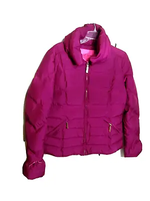 Betsey Johnson Fuschia Down Puffer Coat Jacket Sz Lge Womens Full Zip • $22.99