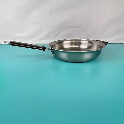 Vintage 12   Farberware Stainless Steel Skillet - Thick Bottom - Wooden Handles • $49.99