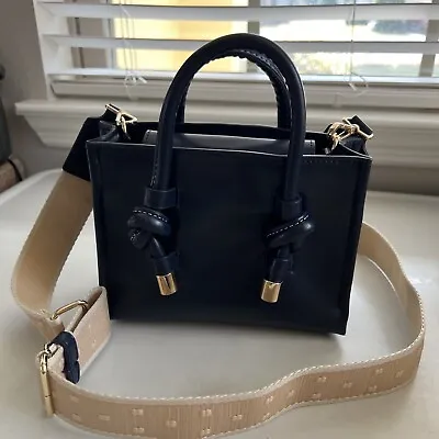 Zara Women’s Handbag Crossbody Purse Knotted Handles Navy Blue Small • $30