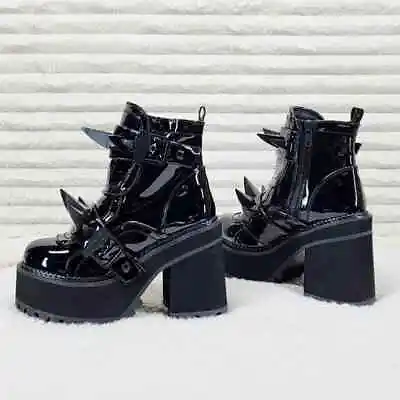 Demonia Assault Black Patent Claw Spiked Platform Ankle Boots Goth Biker Grunge • $110.95