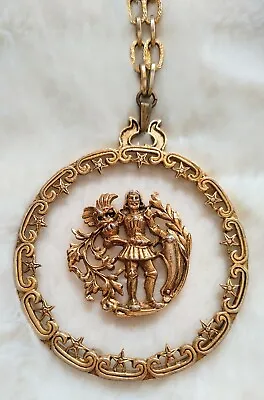 Vintage Goldtone Crest Emblem Man Soldier Medallion Necklace 23  • $9.95