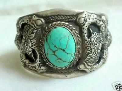 Men's Tibet Silver Inlay Turquoise Cuff Bracelet H701 • $16.88