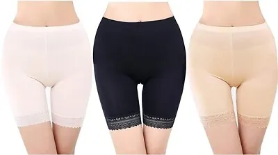 3 Pairs Women Under Skirt Shorts Safety Pants Soft Stretch Lace Trim Size S-M • £6.99