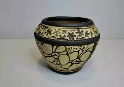 VTG Weller Pottery USA Claywood Knife Wood Burned Wood Small Bowl / Vase • $55