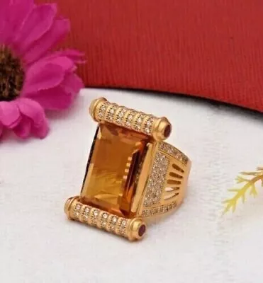 2 Ct Emerald Cut Simulated Citrine Men's Engagement Ring 925 Silver Gold Plated • $187.84