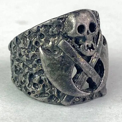 Biker Ring - Skull & Crossed Axes Size 7 Pewter Men's Ring • $24.99