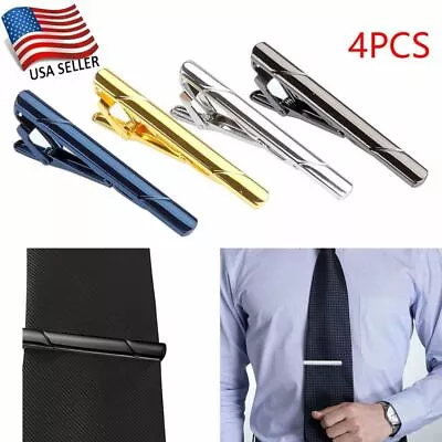 4Pcs Mens Stainless Steel Tie Clip Necktie Bar Clasp Clamp Pin Gold Black Silver • $8.55