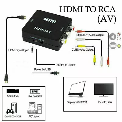 1080P RCA Composite CVBS AV To HDMI Video Audio Converter Box AV2HDMI Adapter • $9.99