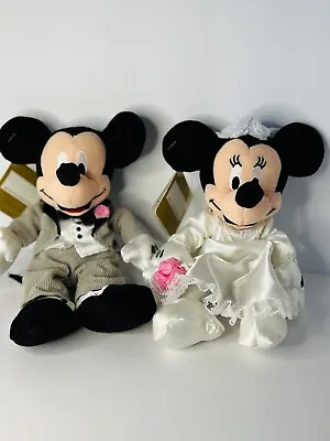 Vtg Disney Store Bride & Groom Mickey Minnie Wedding Mini 8  Bean Bag Plush  NWT • $24.99