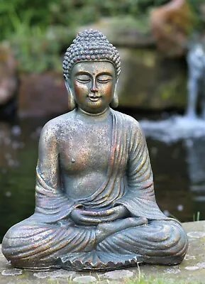 Garden Ornament Sitting Buddha Bronze Stone Zen Effect Outdoor Indoor Statue • £17.95