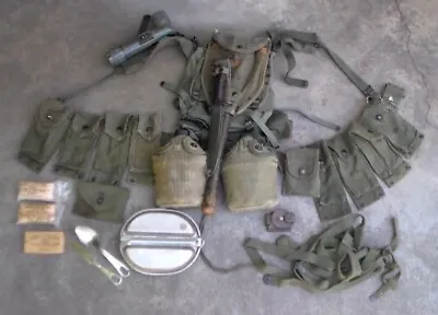 US Vietnam War Era M-1956 Suspender Backpack Belt Set & Mess Kit & Canteens USED • $300