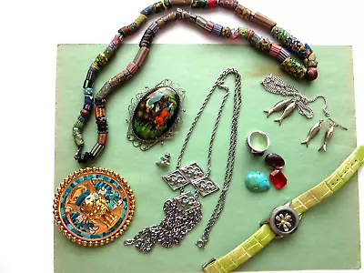 8pc. Lot Of Vintage & Unusual Pins Necklaces Ring Etc. • $45