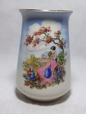 *FALCON WARE* ENGLAND Small Vase Lady Pink Dress Garden Flowers Vintage Vase Pot • £5.99