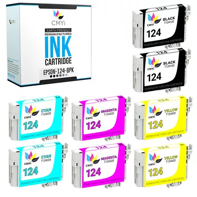 8PK T124 Replacement Ink For Epson 2 Black 2CMY 124 Cartridge Stylus Workforce • $25.29