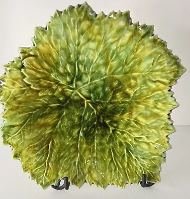 Vintage French Faience FFAS Majolica Leaf Plate With Shades Of Green And Yellow • $25.25