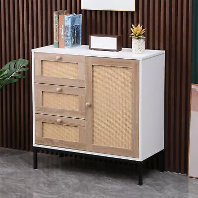 3 Drawers 1 Door Rattan Woven Storage Cabinet Cupboard Sideboard Buffet Unit UK • £39.90