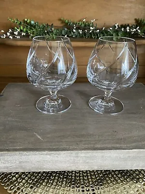 Set Of 2 Mikasa Crystal WINDLASS 5 3/4  Swirl Cut Brandy/Snifter Glasses ~NICE~ • $79.99