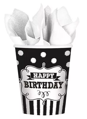BLACK And WHITE Birthday Party Supplies Hot Cold PAPER CUPS 8pcs 9oz Chalkboard • $2.29