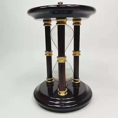 Hourglass Sand Timer Works Deep Wood Color Brass Accents Glass Globe 6 1/2  Tall • $20