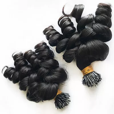 Nano Ring Micro Bead Malaysian Remy Human Hair Extensions 100 Strands 1g/s Black • $89.24